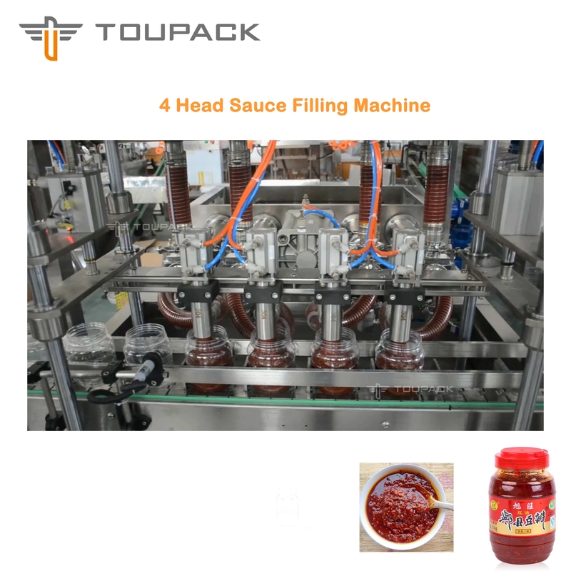 PLC Sos Paketleme Makinesi Kalın Bakla Sos Dolum 4 Kafa Sıvı Dolum Sistemi
