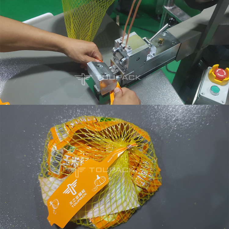 Kılavuz Sarımsak Ağı Çanta Paketleme Makinesi Staples ile Yarım Otomatik Zencefil Ağı Çanta Kesme Paketleme Makinesi