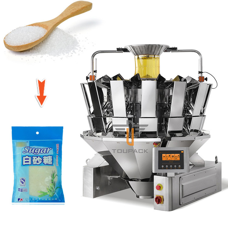 Dokunmatik Ekran 5-200g X 0.5 Beyaz Granulated Şeker Paketleme Makinesi için Çoklu Başlı Ölçücü