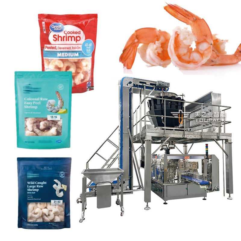 Otomatik önceden hazırlanmış çanta Doypack Bag Packaging Machinery Dondurulmuş Karides Drumsticks Tavuk Nugget Paketleme Makinesi