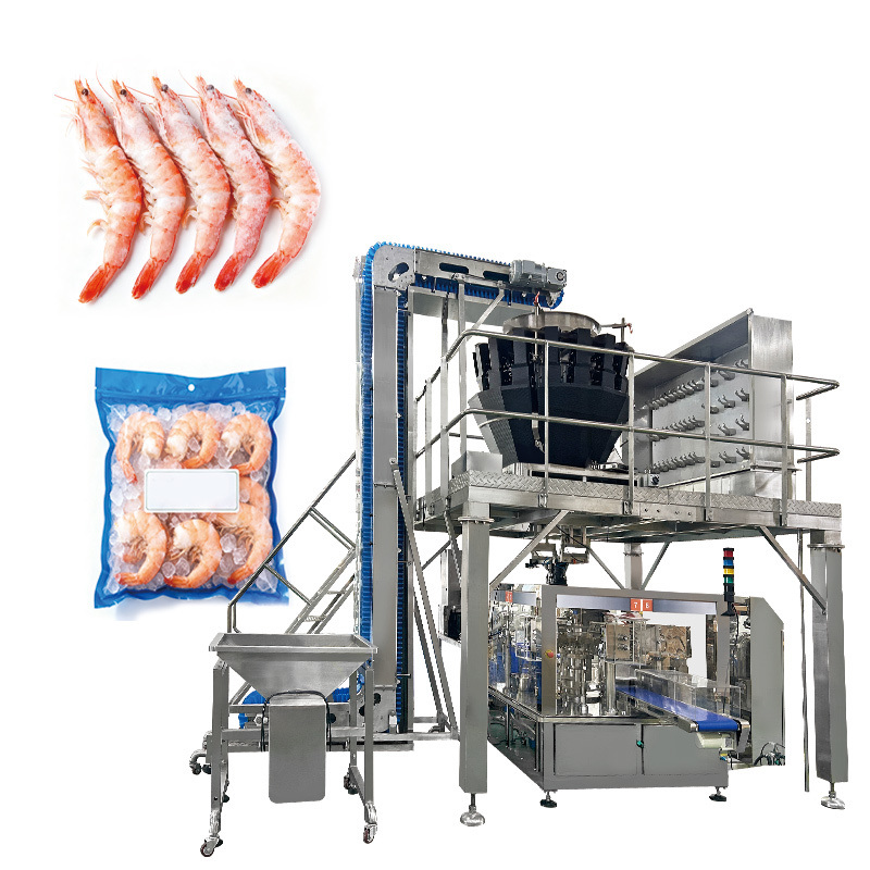 Otomatik önceden hazırlanmış çanta Doypack Bag Packaging Machinery Dondurulmuş Karides Drumsticks Tavuk Nugget Paketleme Makinesi