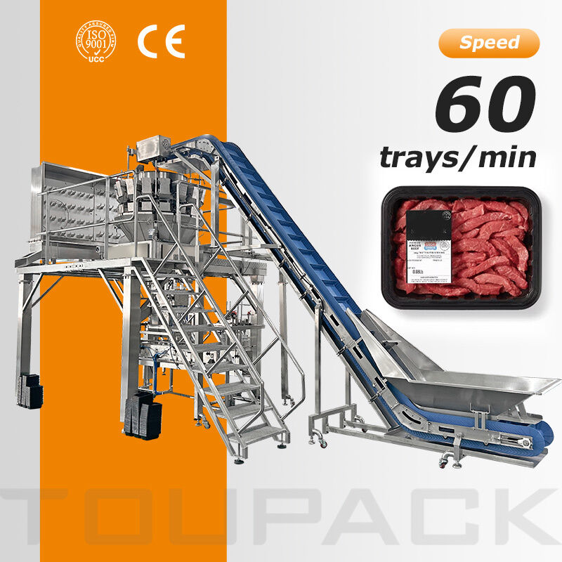 High Speed Meat Tray Packaging Machine with Screw Multihead Weigher for Fresh & Processed Meat