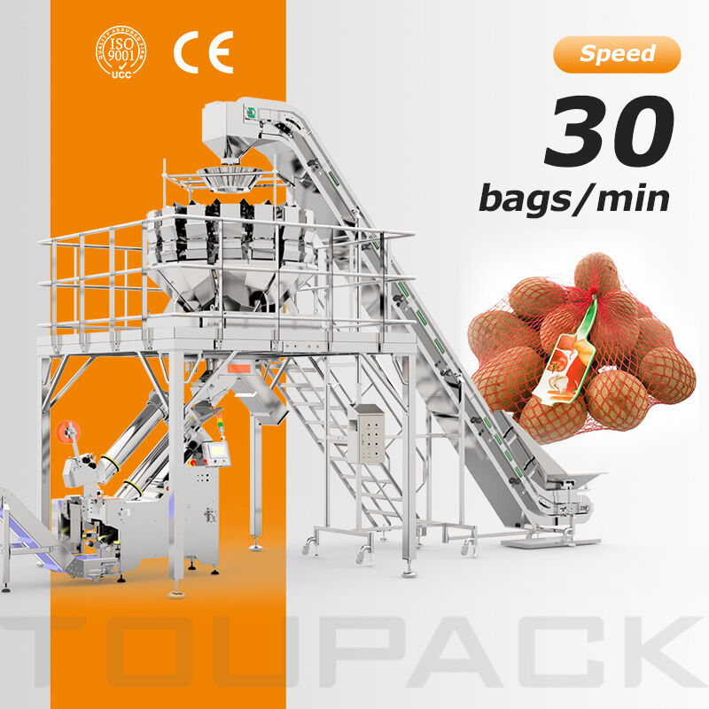 Otomatik Tartı Net Çanta Dolum Kırpma ve Etiket Yerleştirici ile Endüstriyel Patates Örgü Çanta Paketleme Hattı