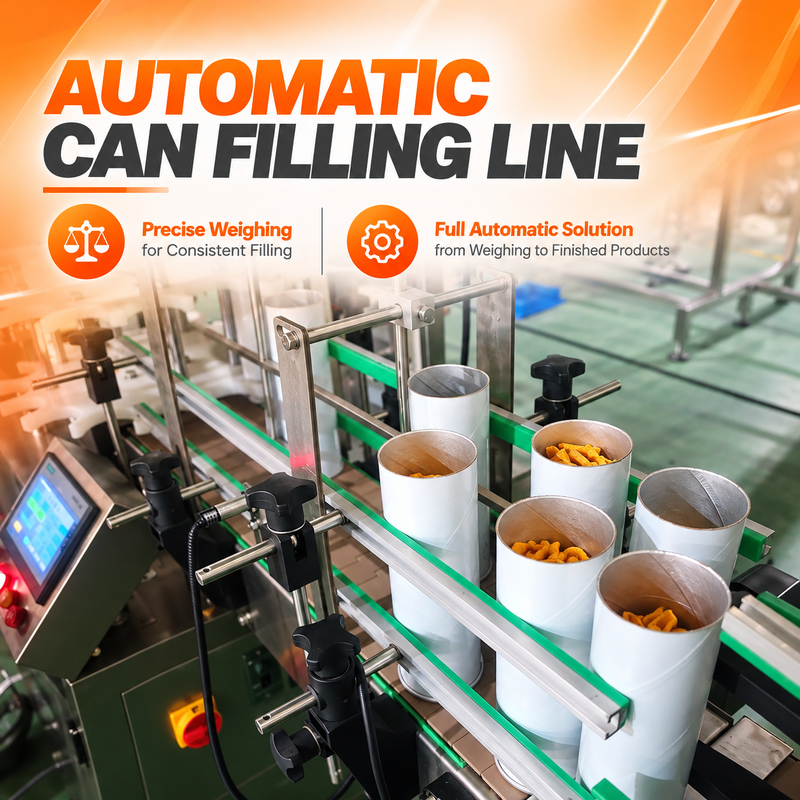 Automatic Canning Packaging Line for Puffed Food | 60–65 Cans/Min, 150g ±1g Accuracy