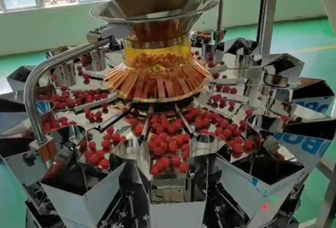Kutularda Kiraz Dondurulmuş Meyveler İçin SUS304 Çok Kafa Kantarı Otomatik Tartı ve Paketleme Sistemi